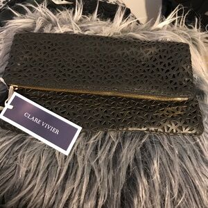 Clare V black laser cut clutch bag